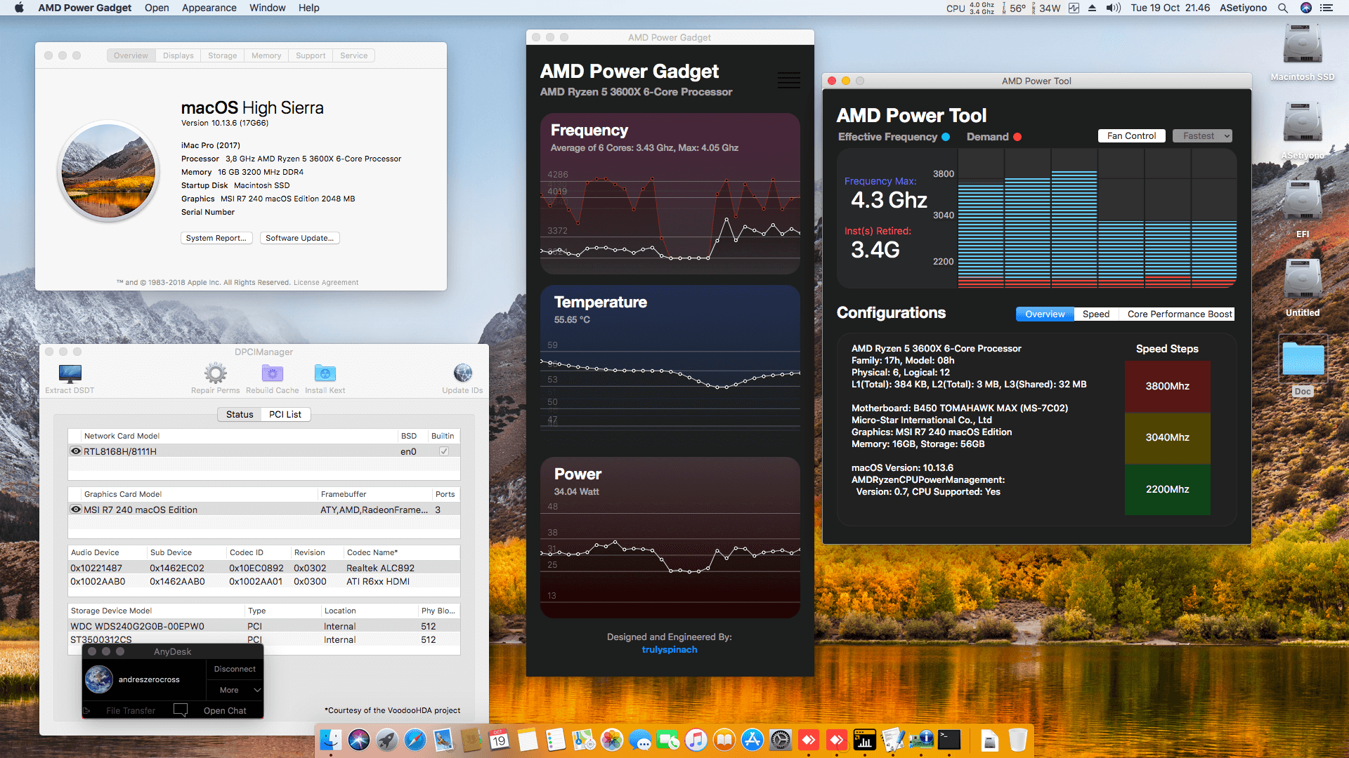 Success Hackintosh macOS High Sierra 10.13.6 Build 17G66 in MSI B450 Tomahawk Max + Ryzen 5 3600X + MSI R7 240